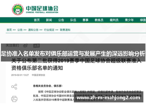 足协准入名单发布对俱乐部运营与发展产生的深远影响分析 足协准入名单发布对俱乐部运营与发展产生的深远影响分析